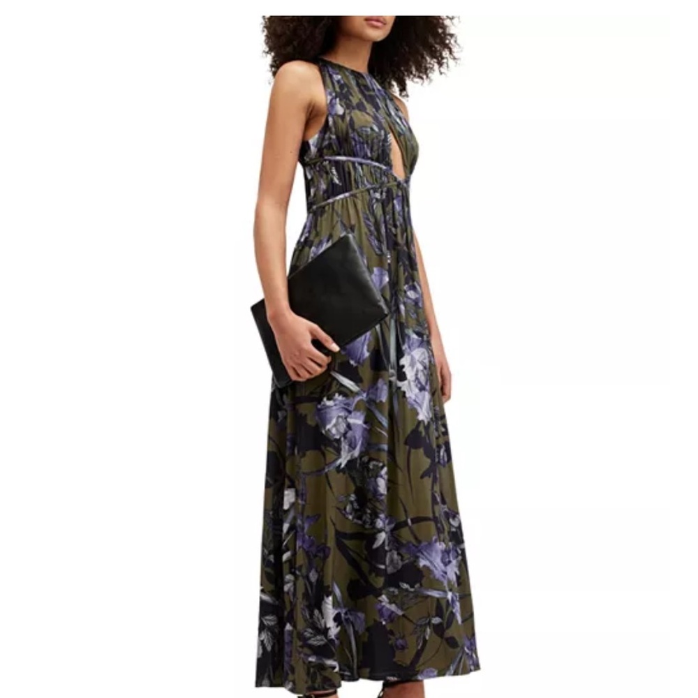 AllSaints Olive Green & Purple Floral Maxi Dress NWT